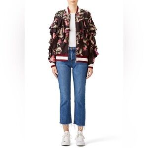 Pat BO Black Fiesta Ruffle Sleeve Bomber Jacket